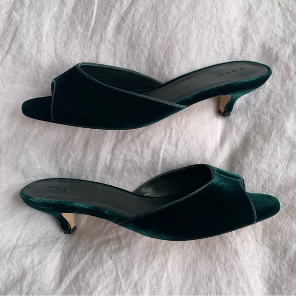 Doen Callie Velvet Peep Toe Mule Kitten Heels Shoes Evergreen Green - Picture 6 of 12